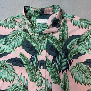 Cotton & Co Button Down Mens XXL‎ Pink Tropical Palm Leaf Excellent Short Sleeve
